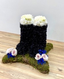 3D wellington boot-shaped funeral tribute on an 18